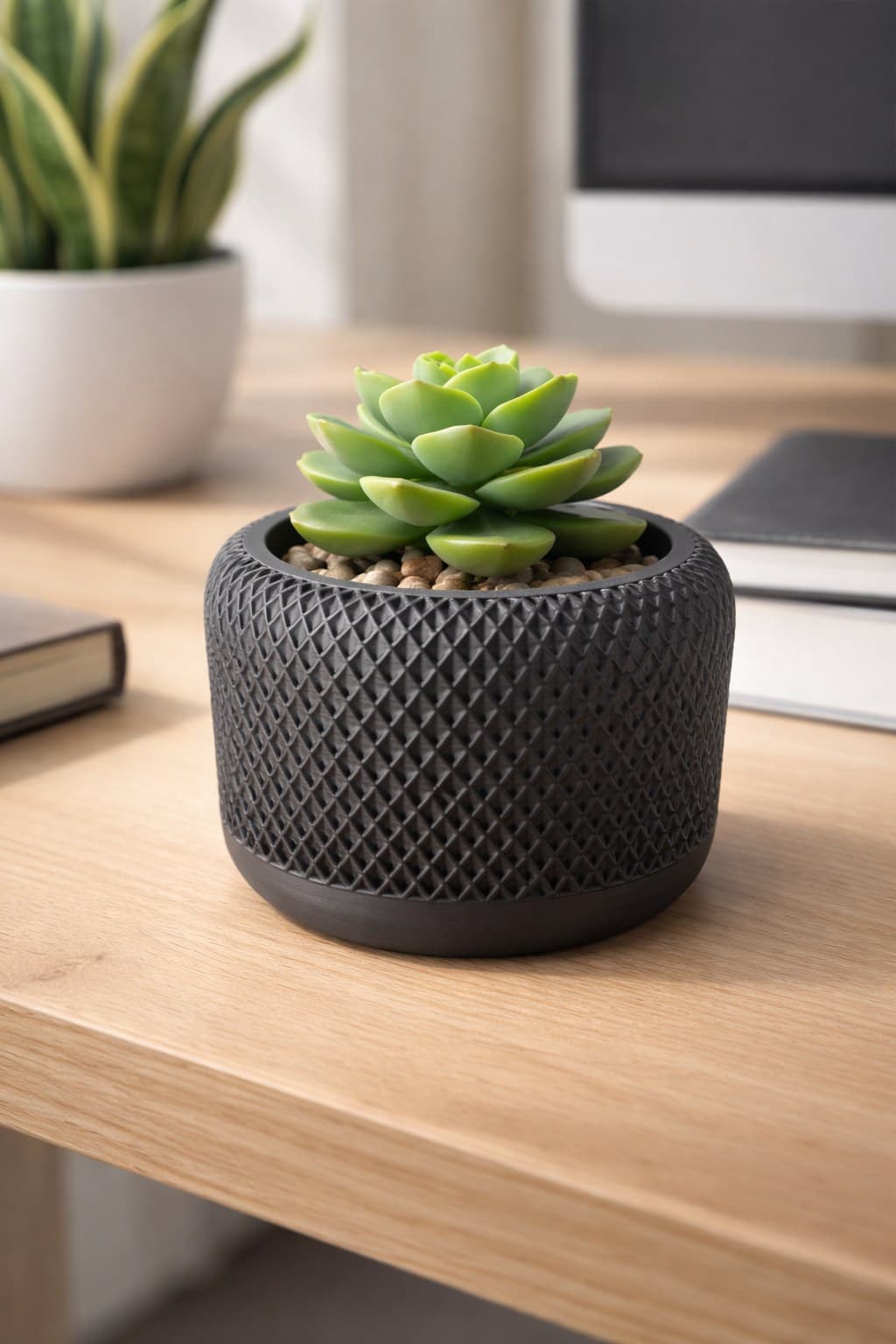 Diamond Texture Planter - Matte Black