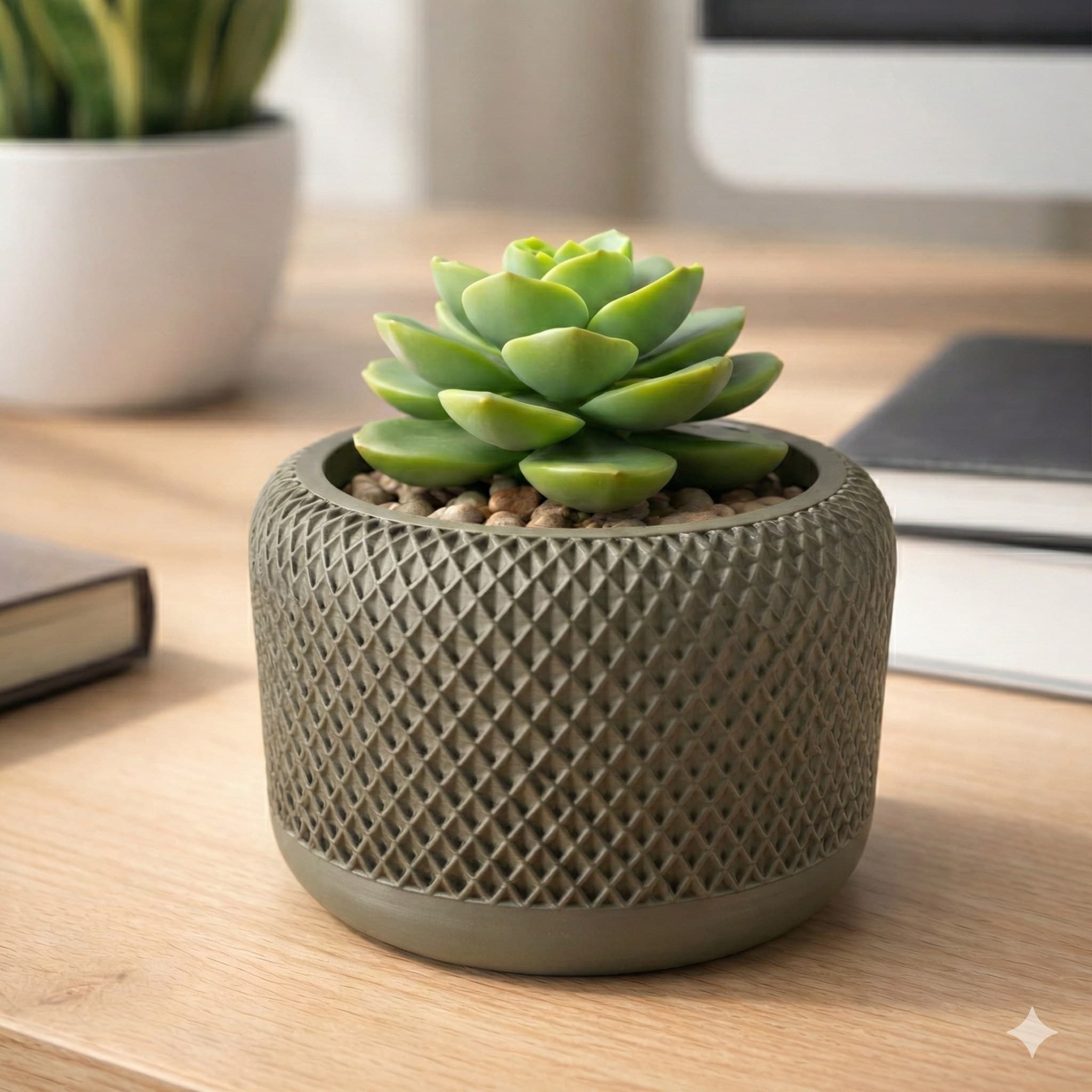 Diamond Texture Planter - Matte Forest Green